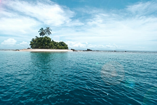 Small island on horizon, Tetepare, Solomon Islands