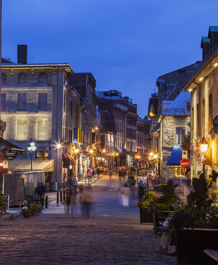 Saint Paul Street in Montreal at night.