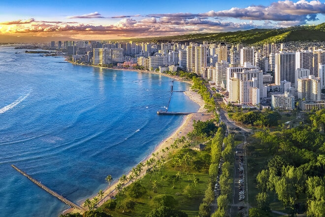 Honolulu skyline with ocean front