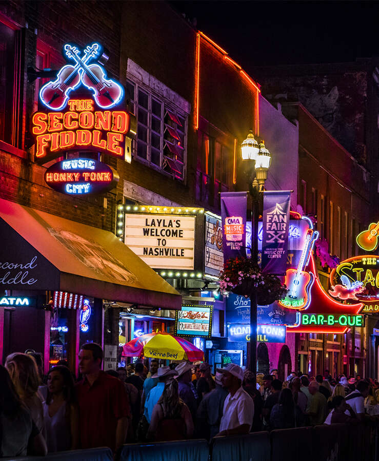 Neon signs on Lower Broadway (Nashville) at Night