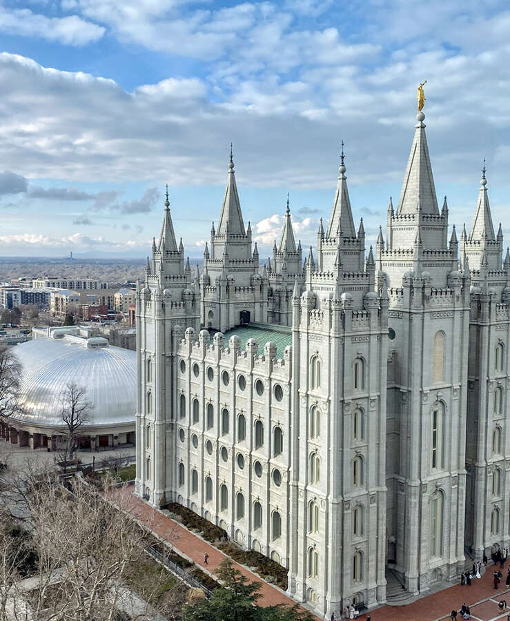 Salt Lake City cityscape with Mormon Temple, Temple Square, Utah, USA