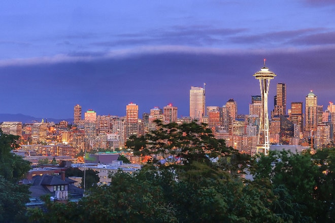 Seattle skyline at night