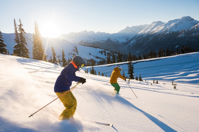 Friends sking in Big White