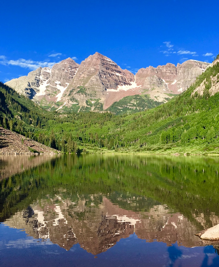 Maroon Bells Lake Reflections in Summer, Colorado, United States  