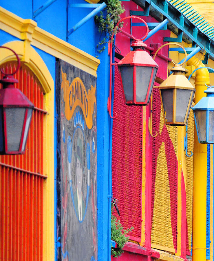 Colorful walls and lamp in Buenos Aires is famous tourist place.