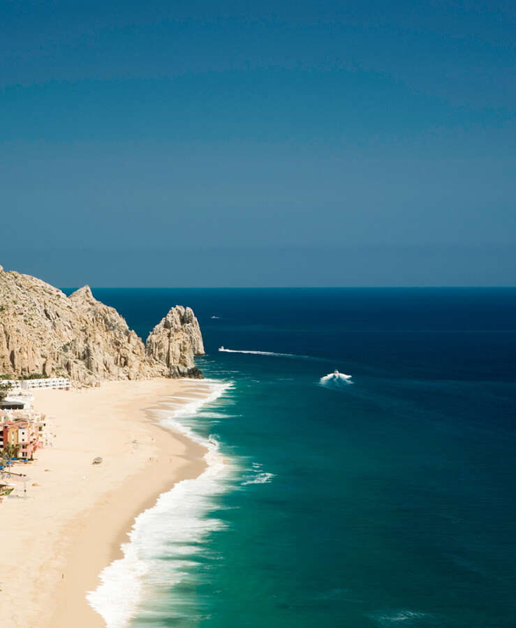 View of resorts on beach, Cabo San Lucas, Baja, Mexico