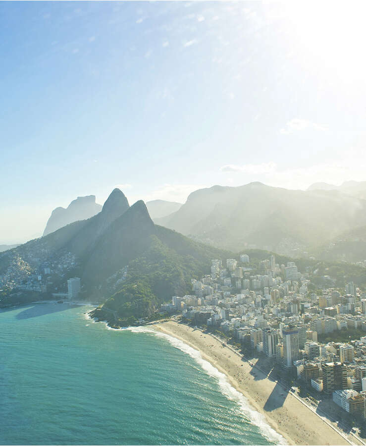 Aerial view of Ipanema Beach and Morro Dois Irmaos, Rio de Janeiro, Brazil