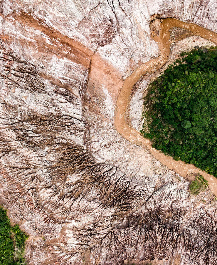 Aerial photo of rock formations in amazon rainforest jungle in Peru