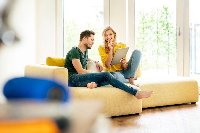 Couple looking at tablet