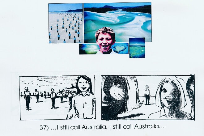 Storyboard sketch of 90s I Still Call Australia Home  