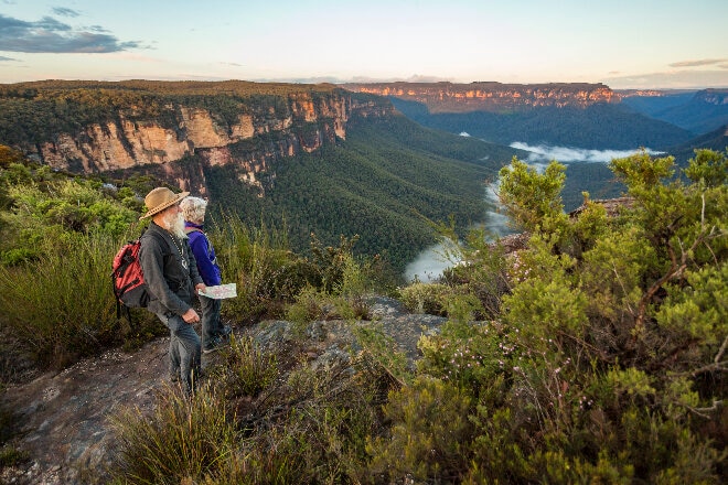 Senior couple hiking in the Blue Mountains