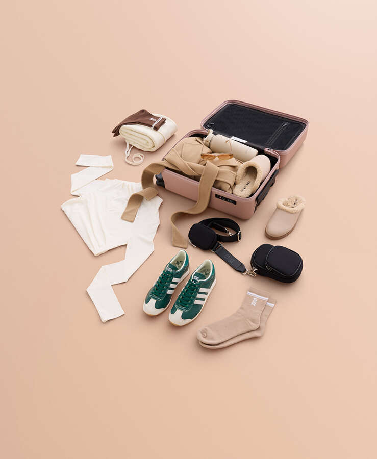 Aerial flatlay of shoes, socks and accessories from Accent Group brands