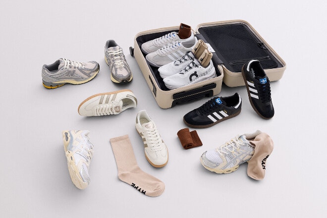 Aerial flatlay of Hype DC shoes, socks and accessories