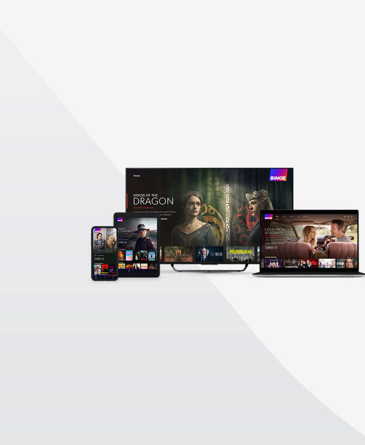 BINGE home page shown on multiple streaming devices