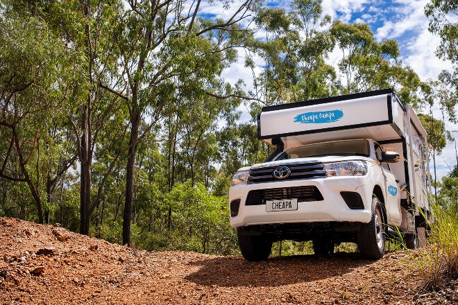 Cheapa Campa 4WD driving along a dirt road