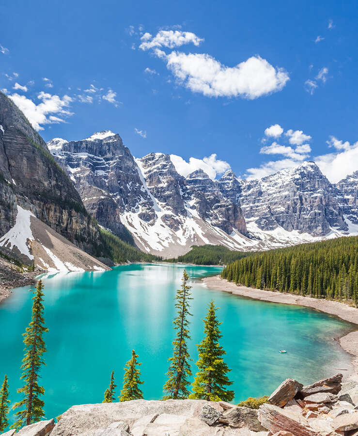 Canadian rocky mountains and Morrian Lake in summer