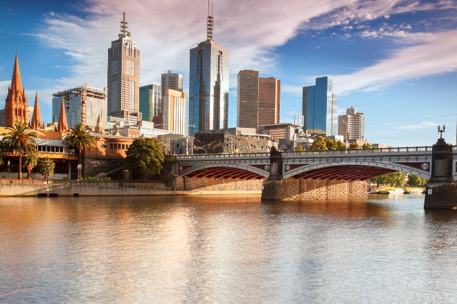 Melbourne city skyline on the river