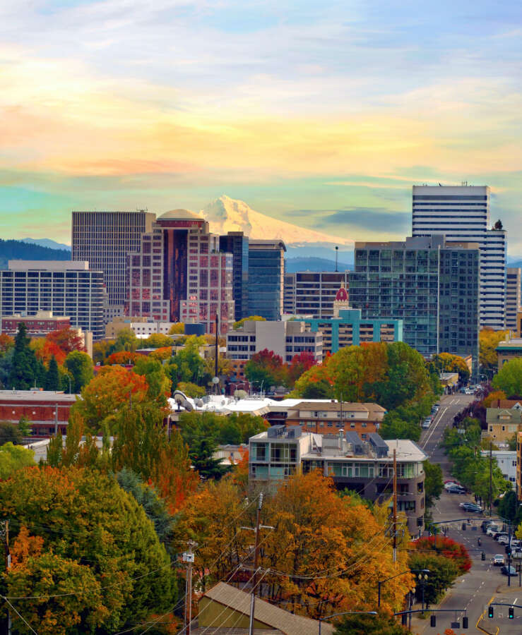 View from Vista Bridge on an autumn day in Portland, Oregon