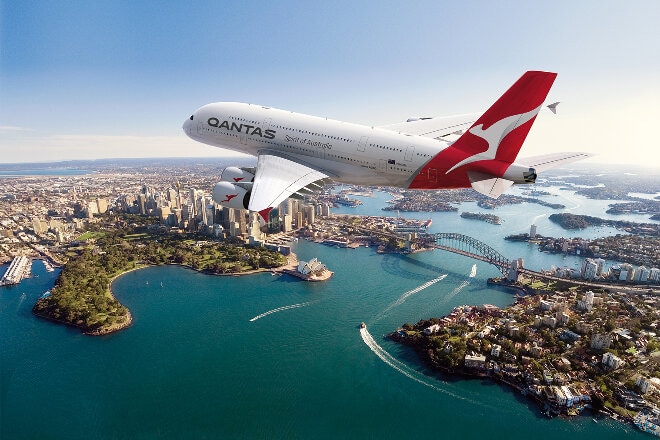 Qantas aircraft flying over Sydney