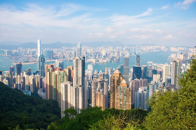 Skyline view over Hong Kong harbour