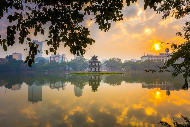 Sunrise at  Hoan Kiem Lake