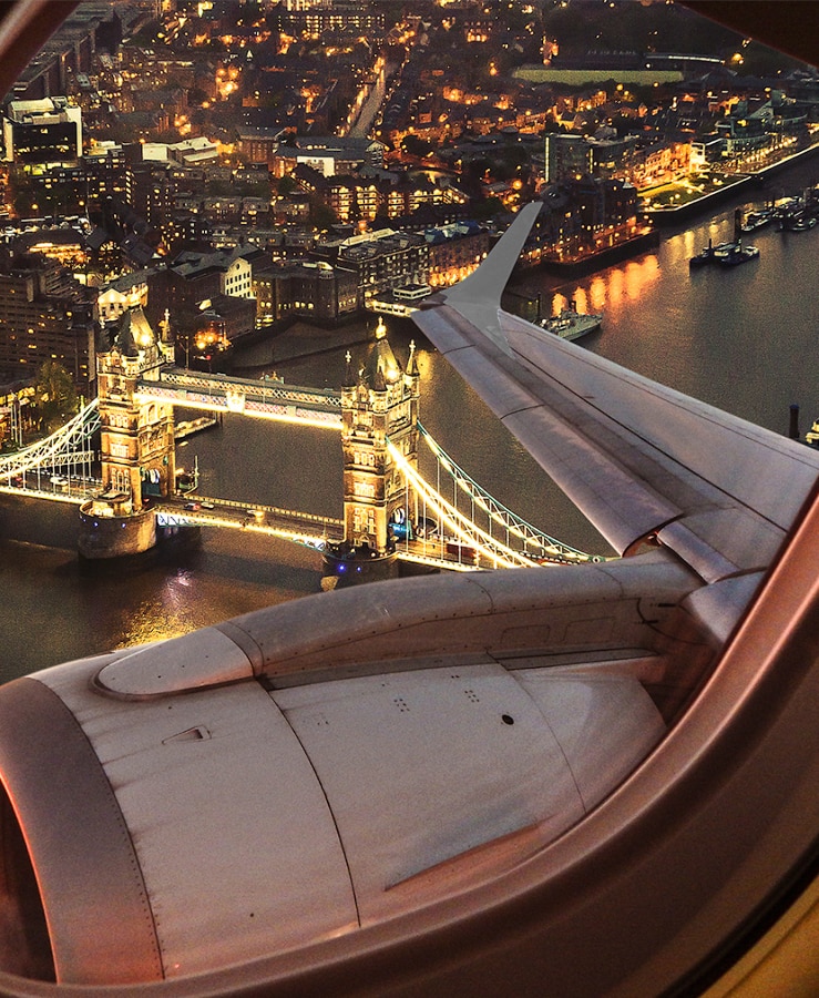 View of London Bridge from an aircraft window