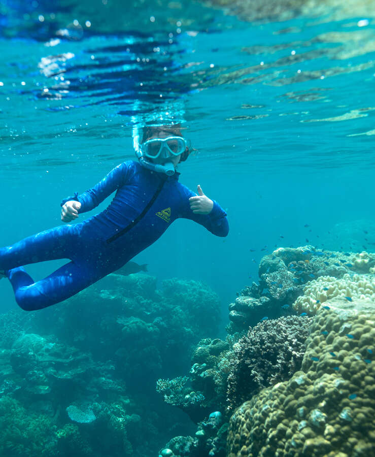 Child snorkeling in the Great Barrier Reef