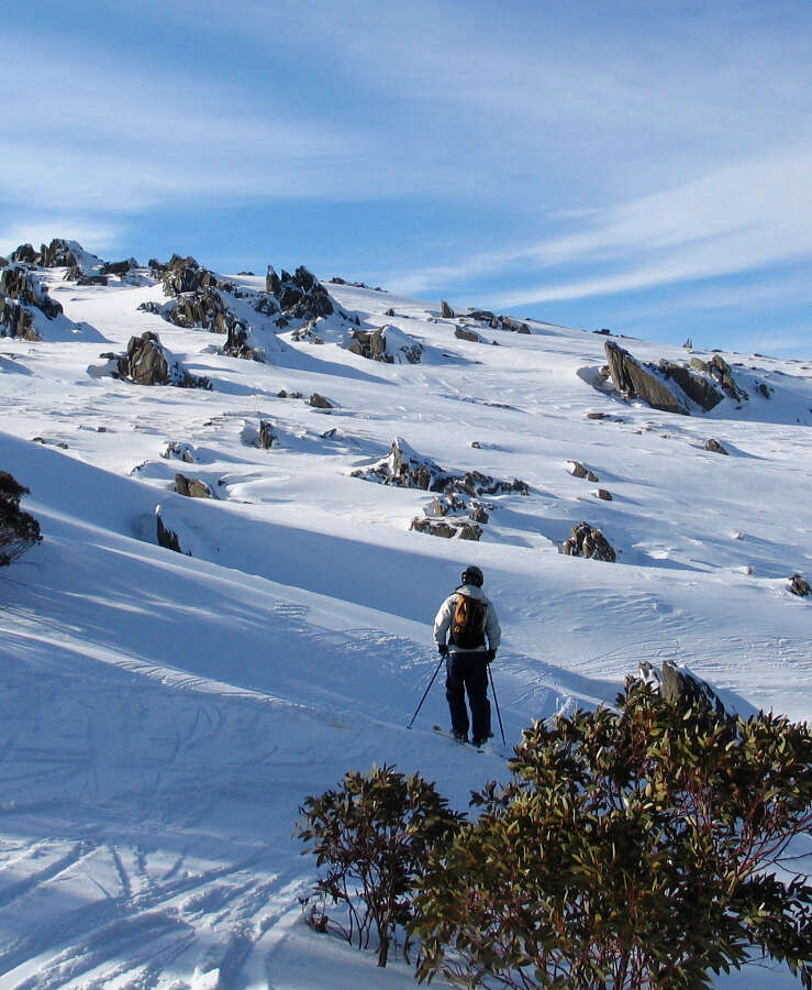 skier snowy mountains