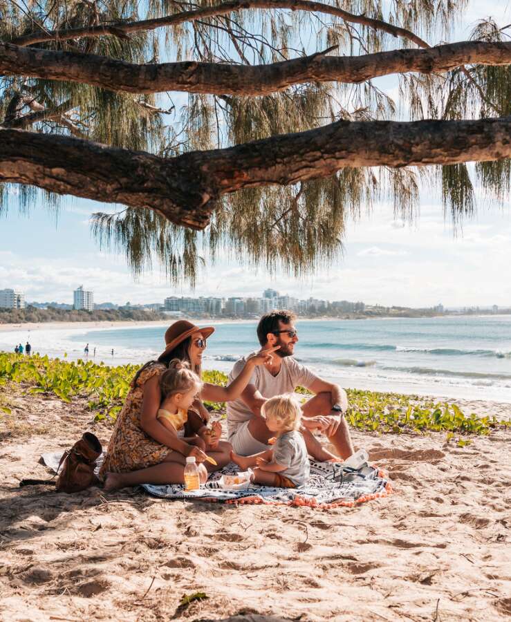 Family enjoying a beach picnic, Mooloolaba