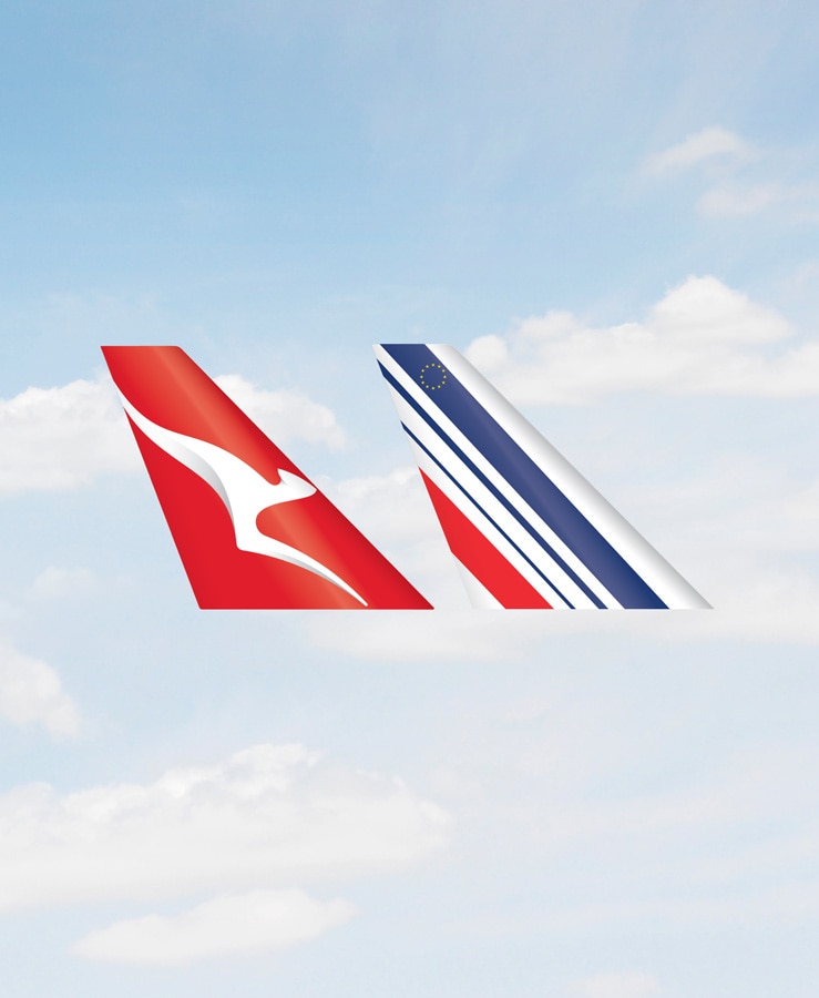 Qantas and Air France aircraft tails