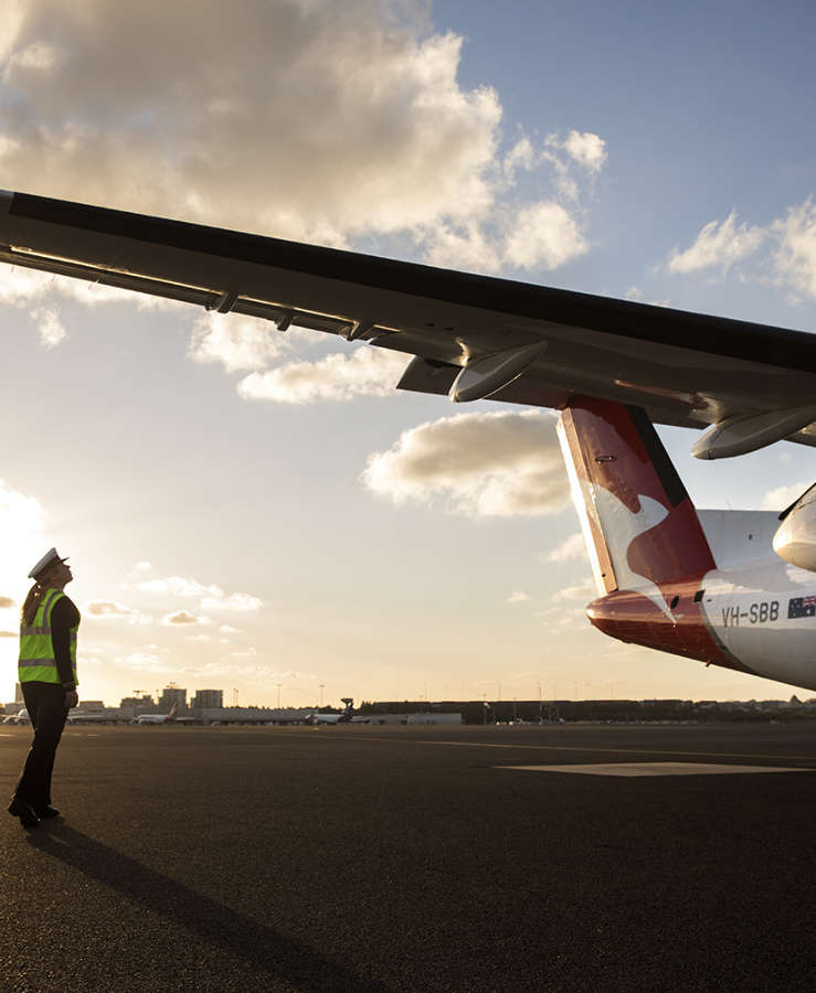 Pilot looking at plane