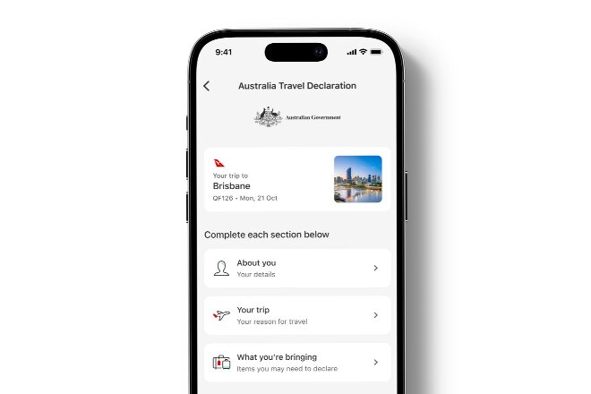 Australia Travel Declaration in Qantas App