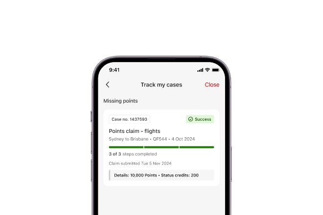 Case success screen in Qantas App