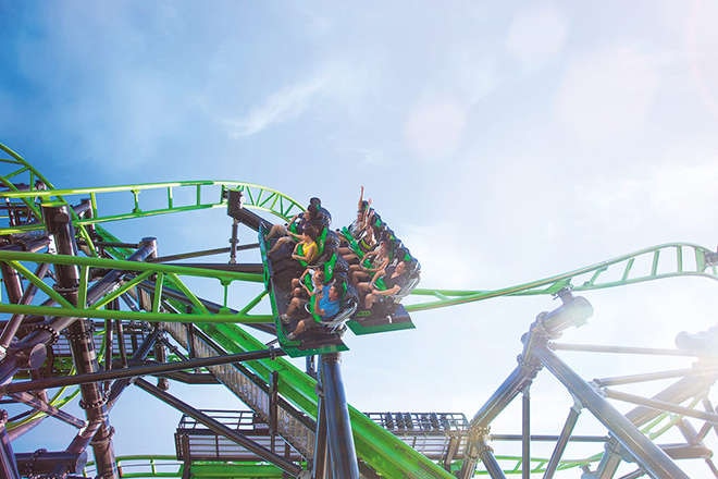 People riding rollercoaster at Movie World