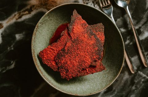 The chocolate and rhubarb dessert at Freyja, Melbourne