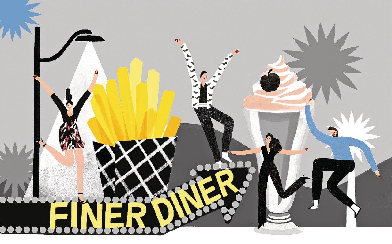 diner illustration people giant food