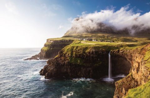 The Múlafossur waterfall on Vágar Island in the Faroe Islands