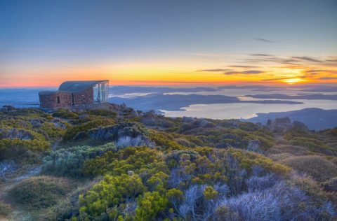 View of the sunset from Mount Wellington in Tasmania