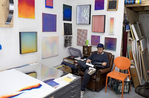 Daniel O'Toole sitting in his studio