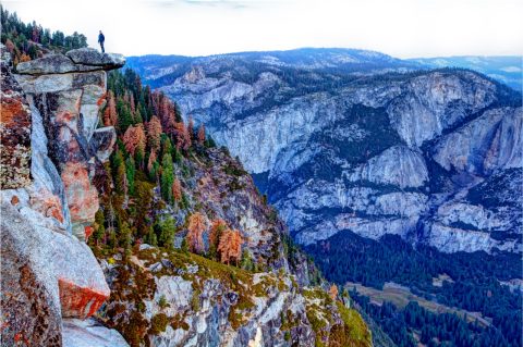 A lone hiker in the Rocky Mountains