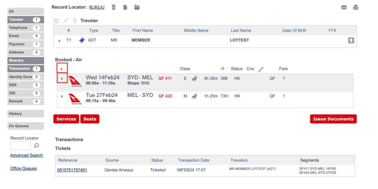 reservation screen with option to expand to view seat map