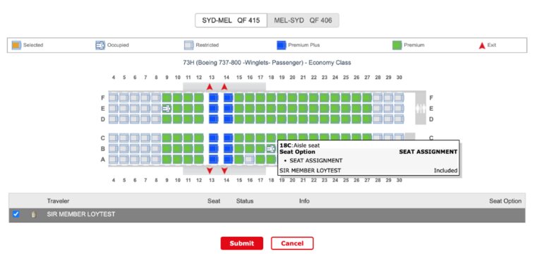 seat map seat assignment screen