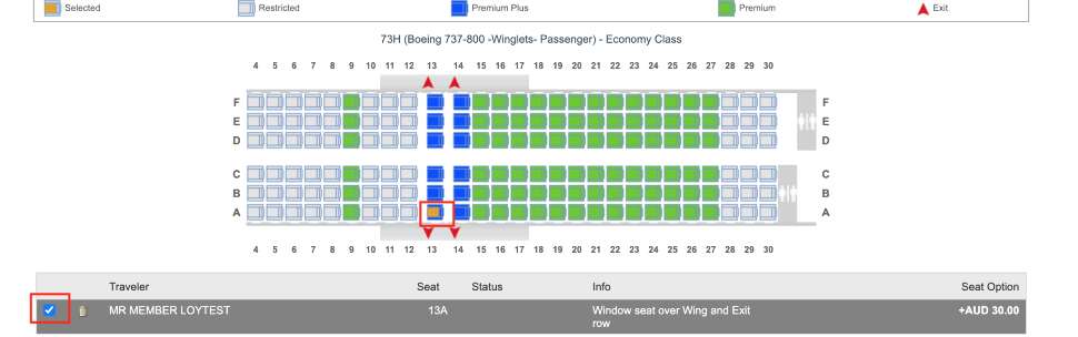 select a seat reservation screen