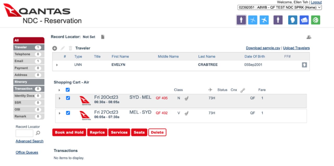 Reservation screen with unaccompanied minor booking created