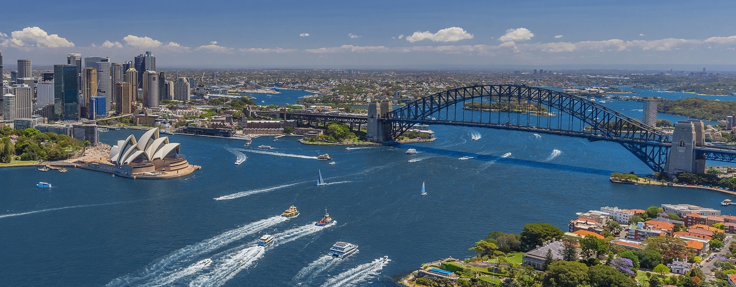 Hero aerial overlooking Sydney Harbour