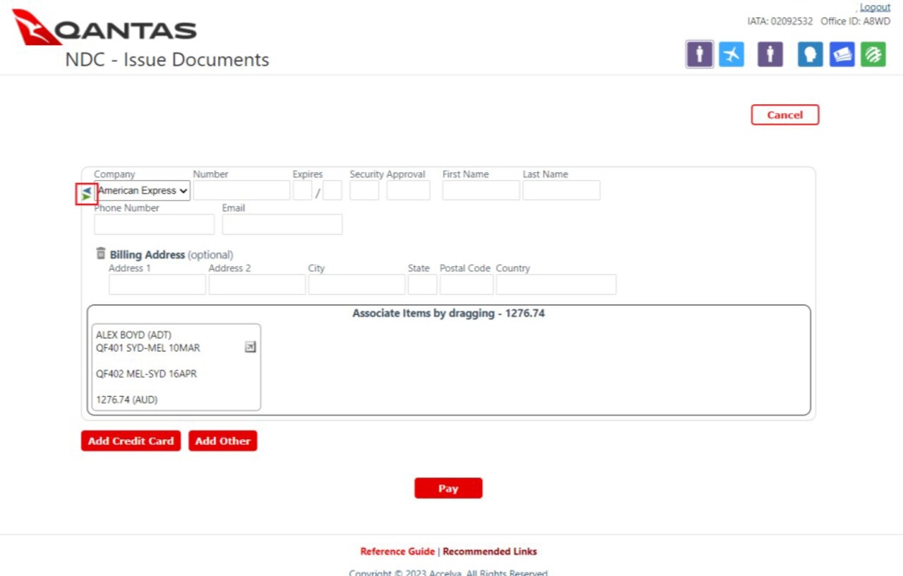 Issue Documents screen highlighting the payment options toggle