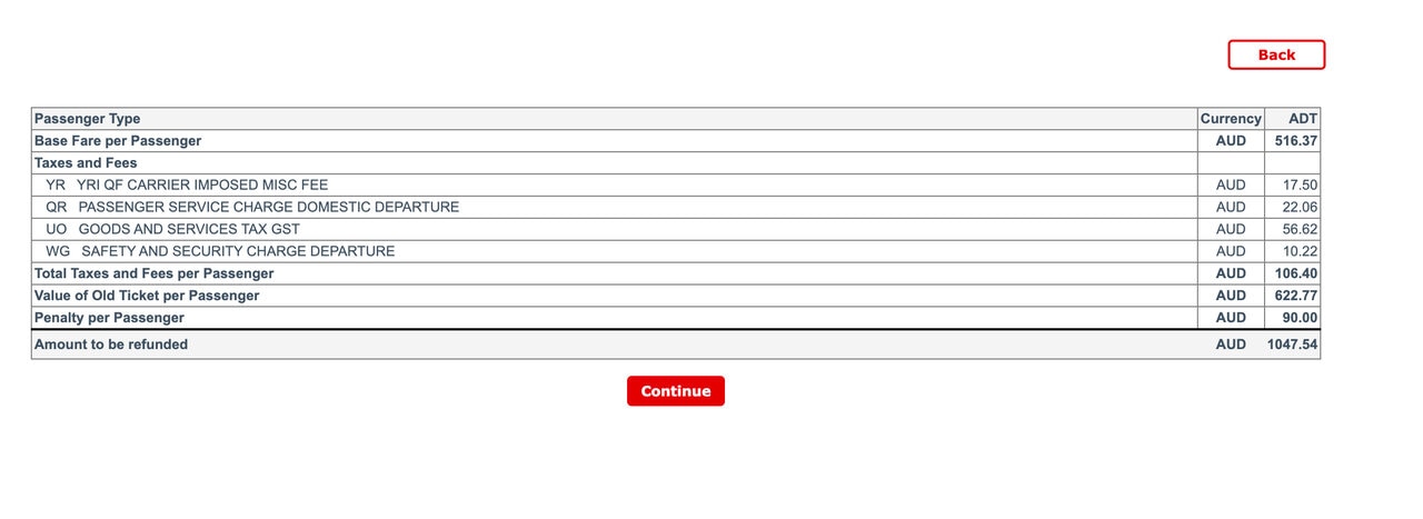 Refund price breakdown