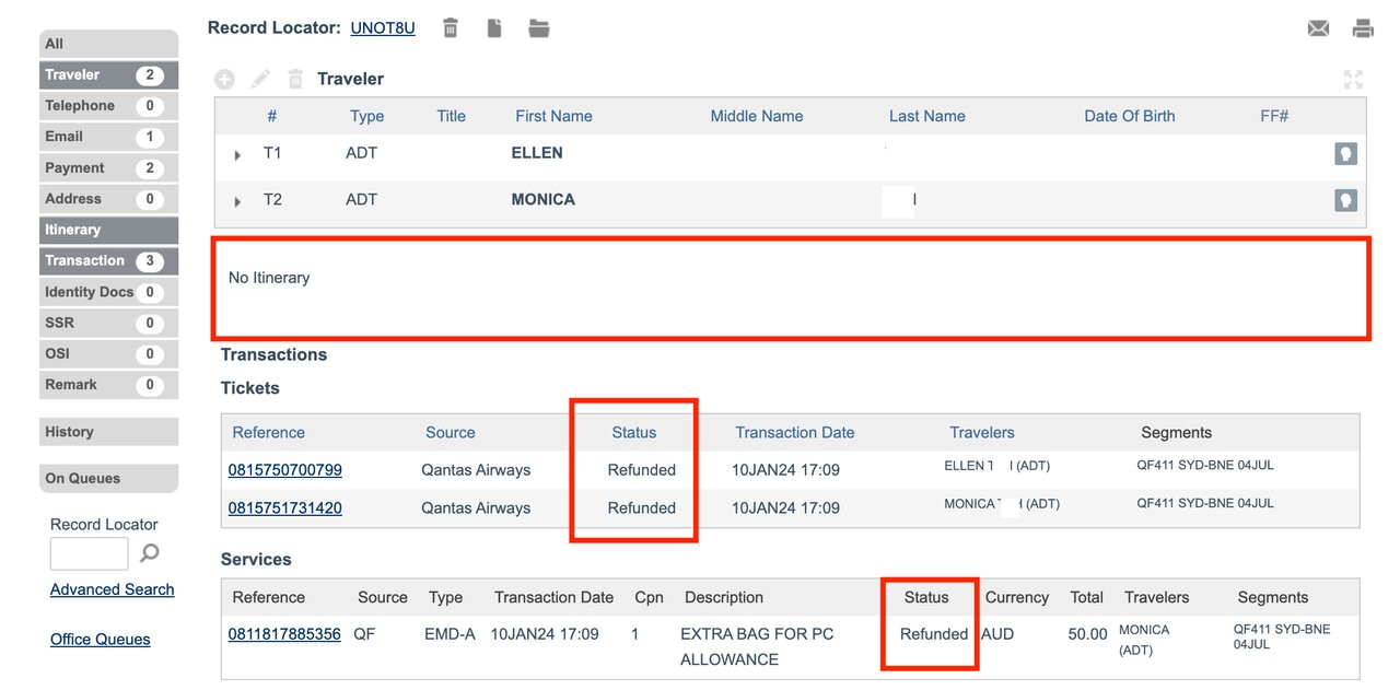 Ticket status display screen