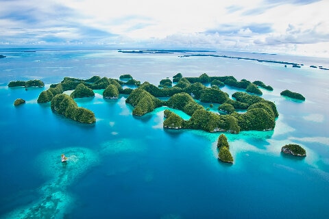 Aerial view of the 70 islands in Palau