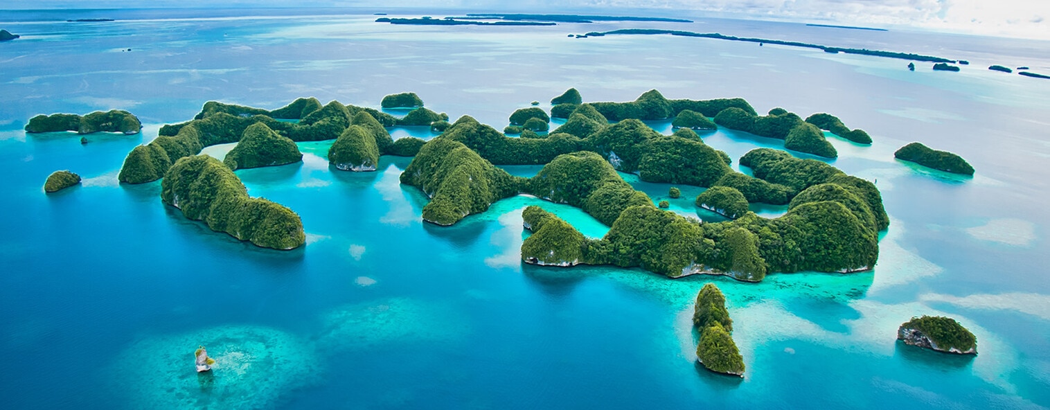 Aerial view of the 70 islands in Palau